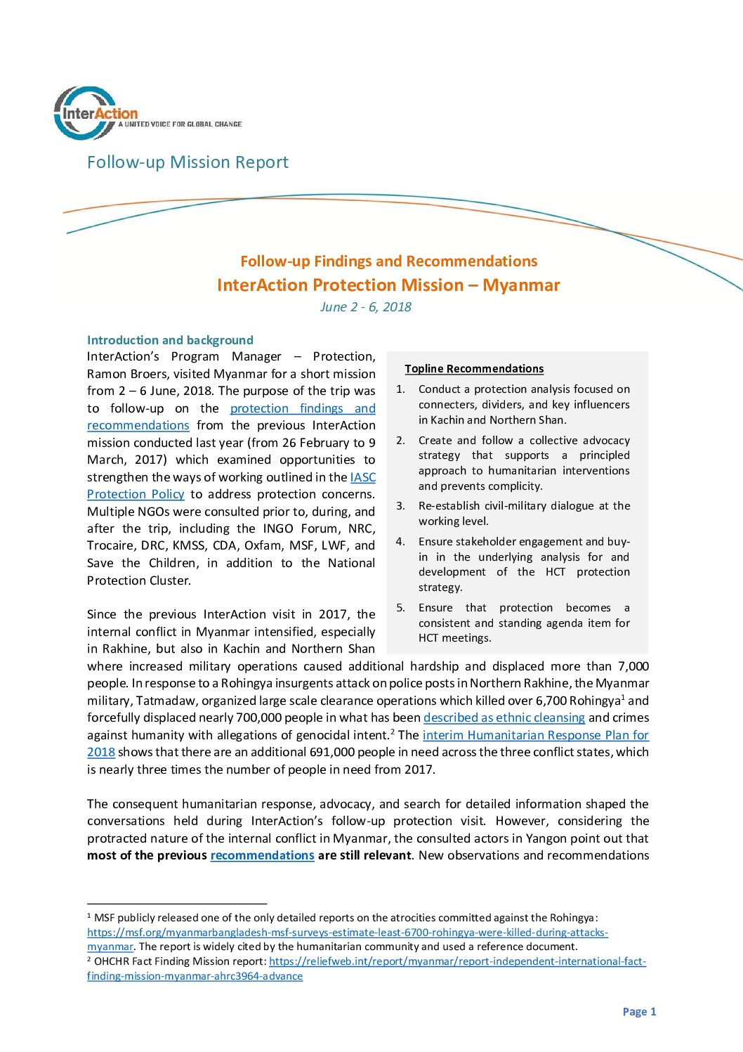 Photo of Follow-up Findings and Recommendations: InterAction Protection Mission – Myanmar